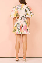 Raquel Statement Floral Print Mini Dress with Puff Sleeves and Pockets Evening Wear Edit