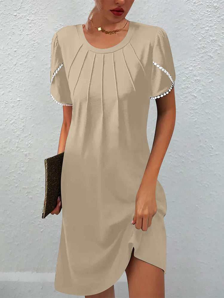 Champagne Print Round Neck Mini Dress
