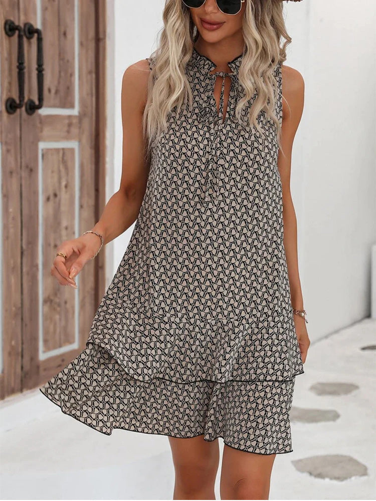 Flowy Print Ruffled Mini Dress