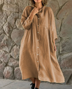 Grecia Chic Casual Long Dress with Button Elevated Occasion Wear