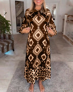 Eleonora Long Sleeve Dress with Geometric Print for Women