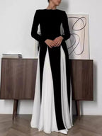 Glam Elegant Panelled Tulle Long Sleeve A - line Maxi Dress