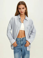 Rhinestone Dot Pinstripe Long Sleeves Pocket Shirt