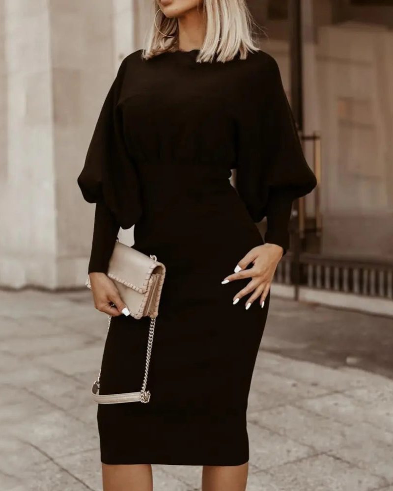 Naomi Luxe Midi Dress with Puff Sleeves Everyday Edit