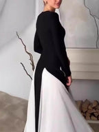 Glam Elegant Panelled Tulle Long Sleeve A - line Maxi Dress