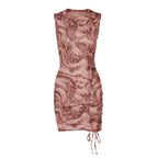 Sleeveless crewneck hollow out drawstring mini dress