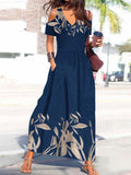 Cobalt Blue Cold Shoulder Pleated V-Neck Summer Maxi Dress