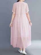 Embroidered Silk Round-Neck A-Line Dress