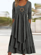 Boho Layered Long Sleeve Belted Midi Dress