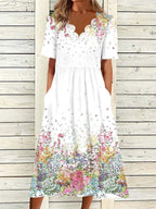 Ditsy Floral Scallop Short Sleeve Flared Dress