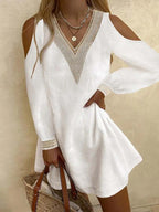 Contrast Lace Cold Shoulder Casual Dress
