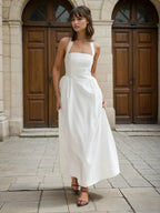 Simple and Chic Cotton & Linen Halter A Line Long Dress