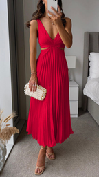 Beatriz Minimalist Pleated Long Dress with a Cut Out Waist Statement Occasion Edit