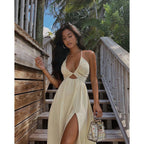 Miraan Slit Dress Beige
