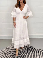 Embroidery Anglaise Frill Sleeve Midi Dress