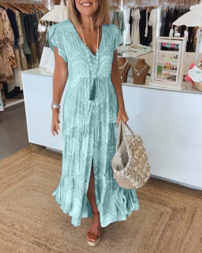 Rosalie Boutique Holiday Dress with Slit Elevated Occasion Wear
