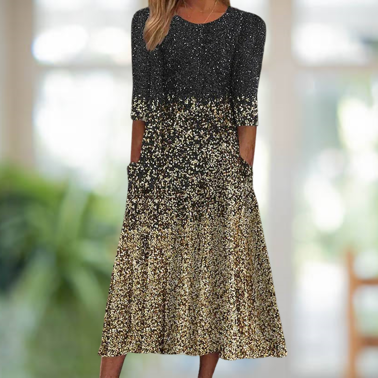 Diana Boutique Gradient Dress with Three Quarter Sleeves Statement Occasion Edit