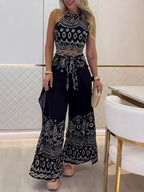 Floral Backless Halter neck Suit