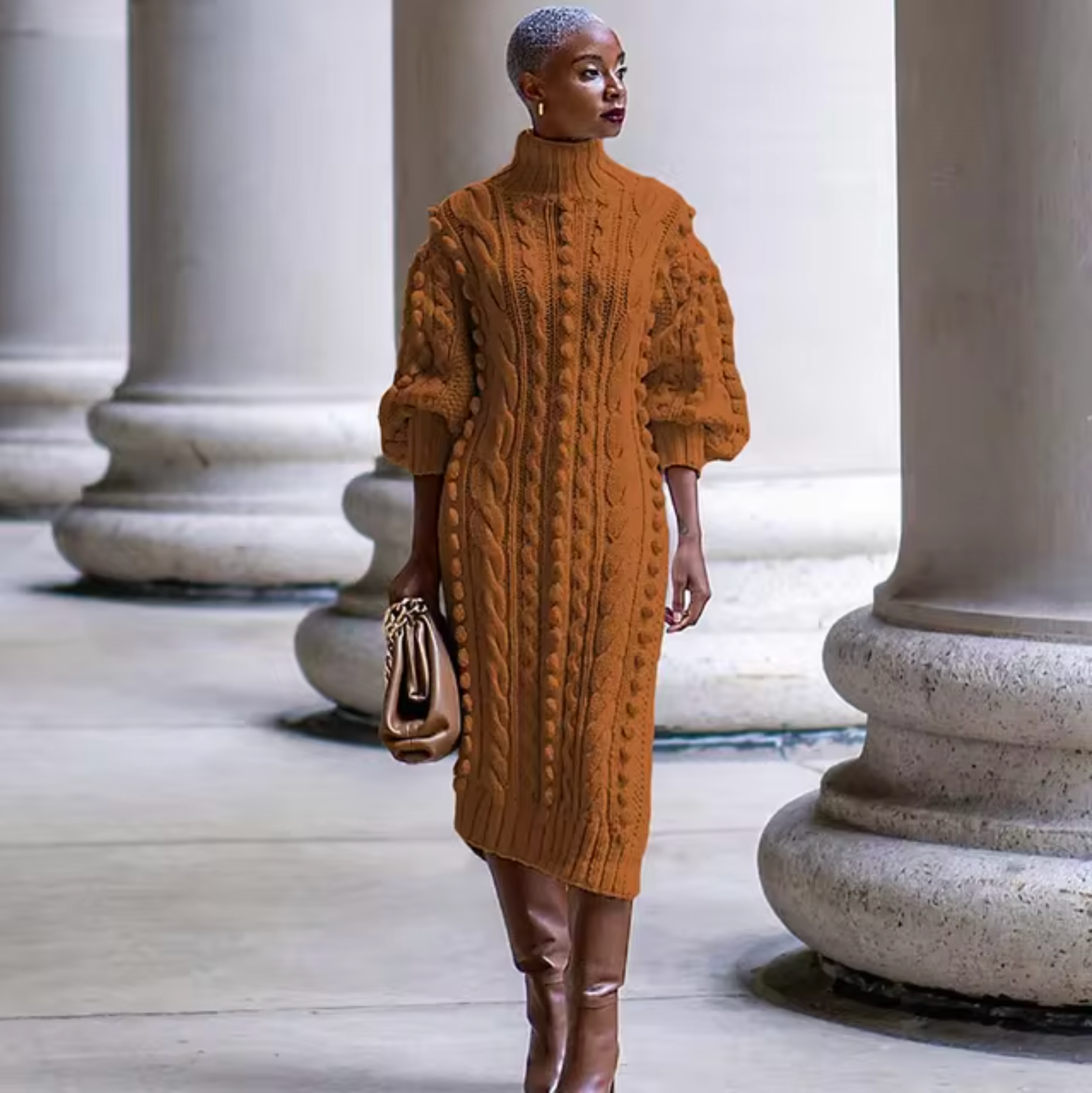 Classic Mariana High Neck Rib Dress for Modern Fashion Wear