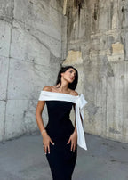 Francine One Shoulder Bow Tie Slit Midi Dress