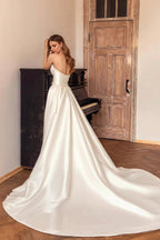 Satin Strapless Bodycon Detachable Train Wedding Dress