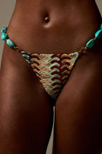 Knitted Wavy Striped Turquoise Embellished Stretch Two-piece Bikini Swimsuit