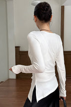 Elegant Slouchy Neck Asymmetrical Slim Base Layer