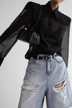 Elegant Sheer Long Sleeve Blouse