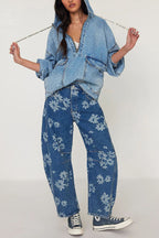 Fashionable Printed Casual Loose Mid-rise Pocket Leg Jeans