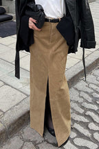 Vintage High-Waist Suede Maxi Skirt