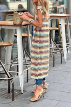 Colorful Striped Knitted Sleeveless Long Cardigan