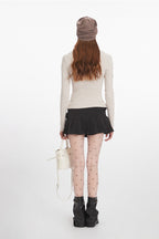 Faux Fur Trim VNeck Knit Top