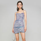 Havana Silver Sparkling Ruched Mini Dress