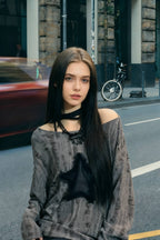 Y2K Grunge Star Distressed Sweater
