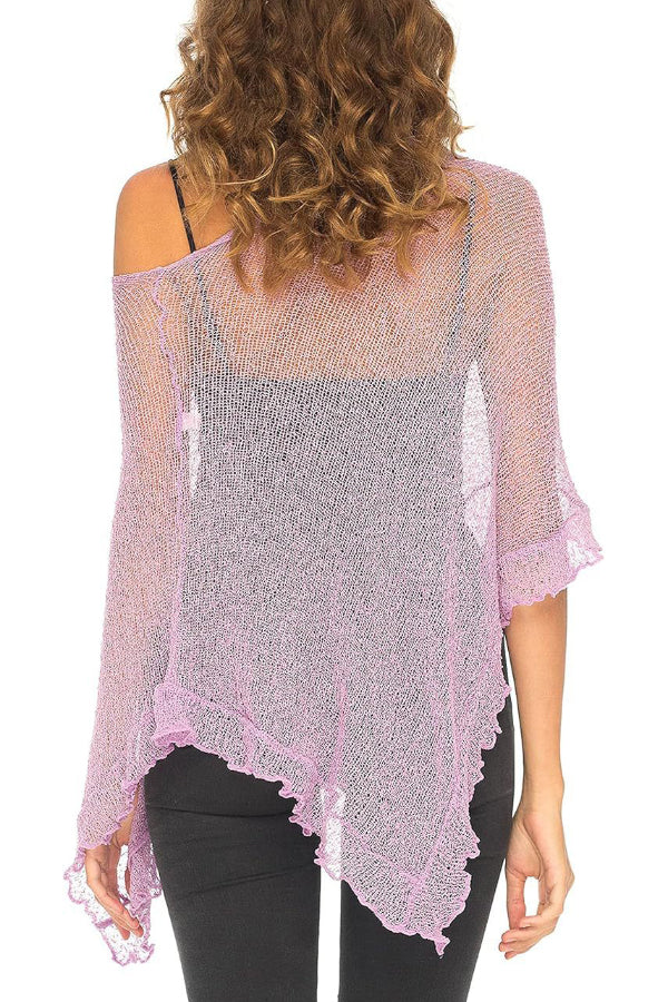 Solid Color Loose-fitting See-through Irregular Casual Cover-up