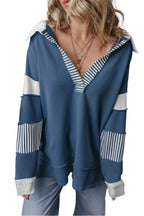 Light French Beige Striped Patchwork Collar Sweatshirt