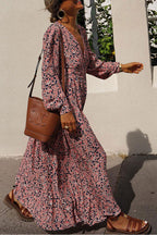 Multicolor Floral Print Buttoned Plunge Neckline Maxi Dress
