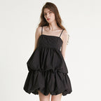 Black Tiered Puffball Mini Dress