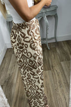 GALA waist tie ethnic totem pattern trousers