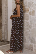 Polka Dot Print Loose Round Neck Sleeveless Mesh Casual Maxi Dress