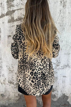 Leopard Print Lapel Long Sleeve Casual Blazer