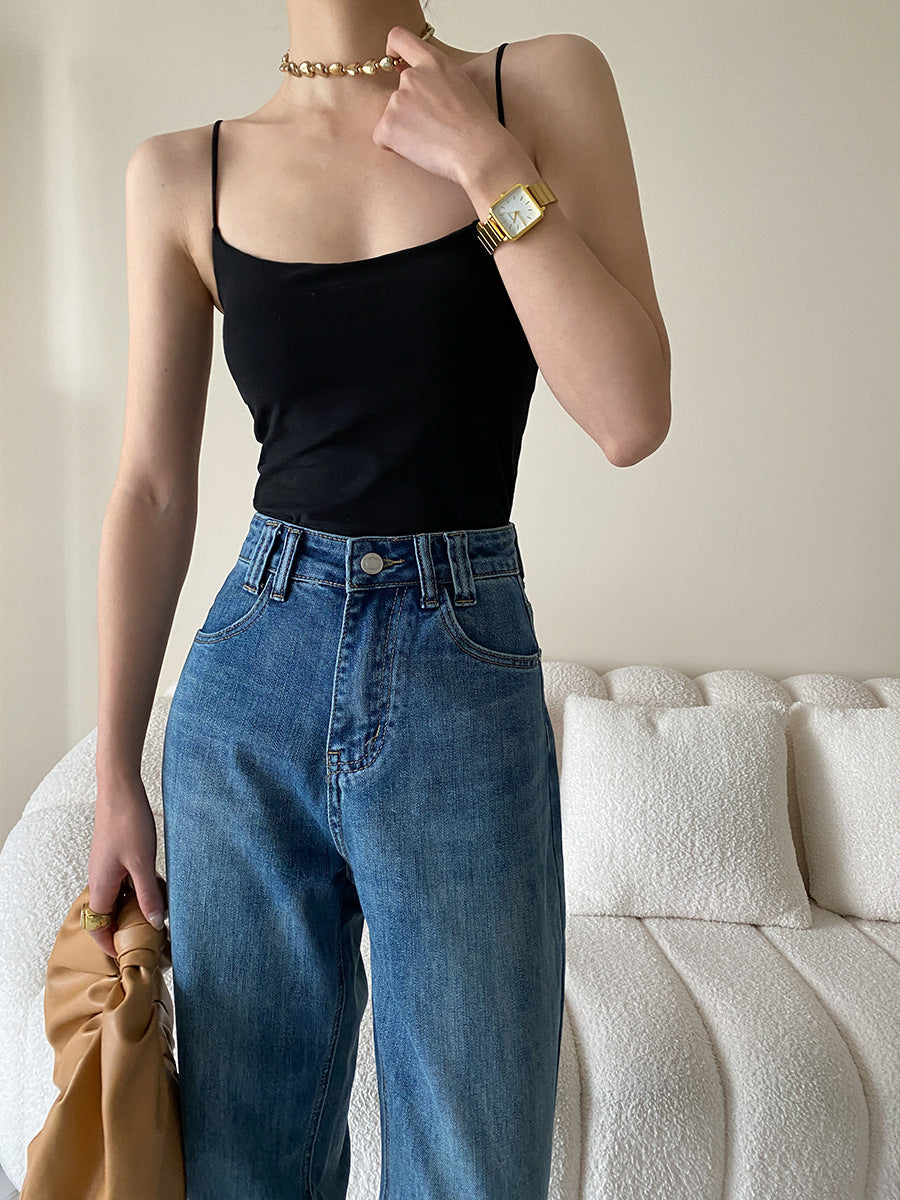 Cropped Cami Top With Lnner Black Bra