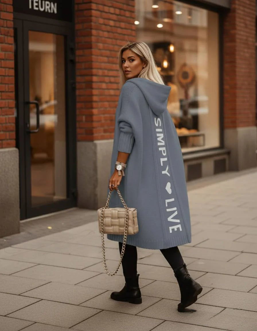 Fashion Geometric Print Long Sleeve Hooded Casual Loose Trench Stylish Coat
