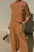 Chic Solid Color Sleeveless 2pieces Set