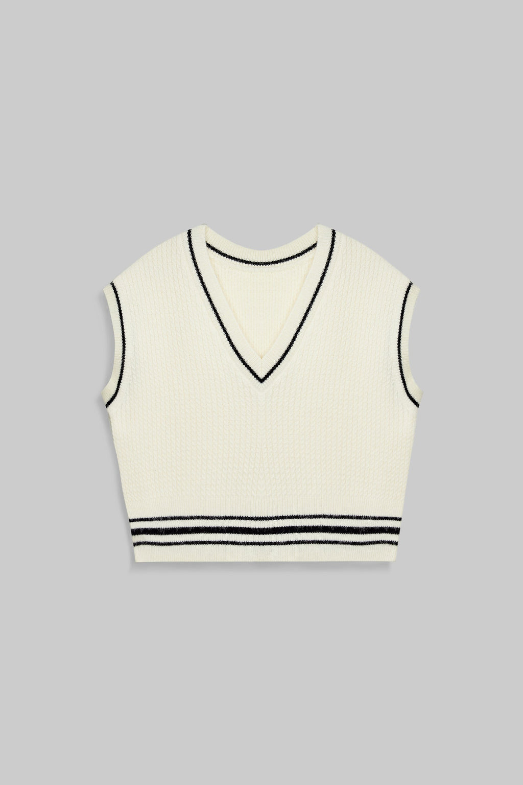 Beige Contrast Trim Cropped Sweater Vest