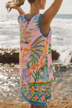 Summer Unique Print Loose Round Neck Sleeveless Casual Pocket Mini Dress