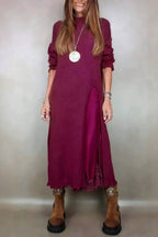 Retro knitted slit two-piece long skirt