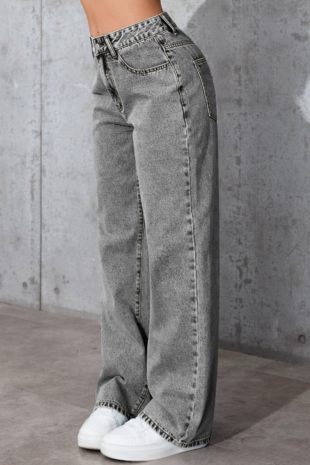 Casual High Waist Relaxed Straight Leg Jeans