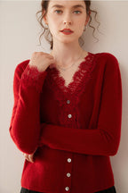 Cashmere Lace-Trimmed V-Neck Knit Cardigan