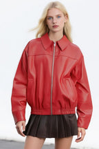 PU Leather Casual Lapel Jacket